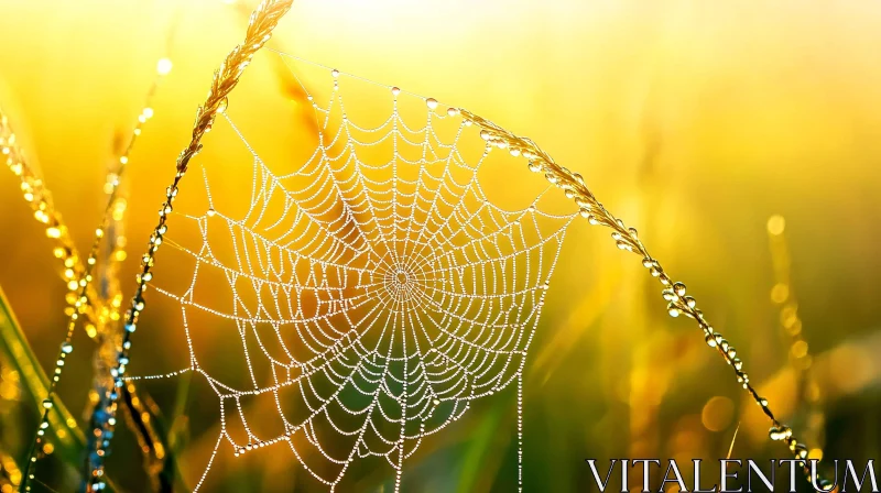 AI ART Dew-Kissed Spider Web in Morning Light