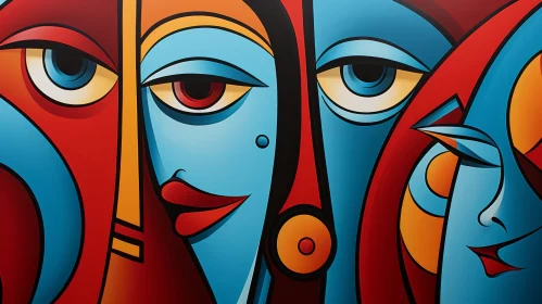 Colorful Contemporary Indian Art - Bold Faces on Large Canvas