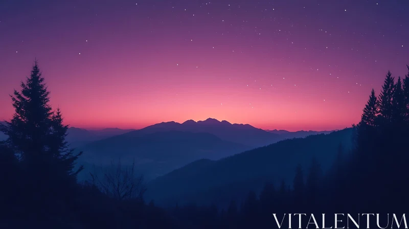 AI ART Nightfall Over the Peaks