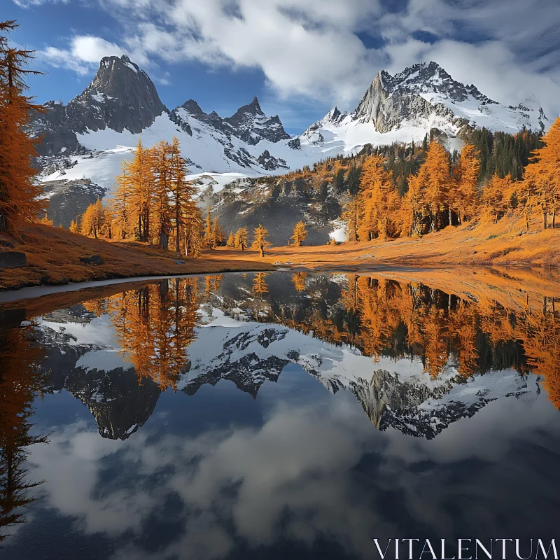 Autumn Reflection Mountain Lake Scene AI Image