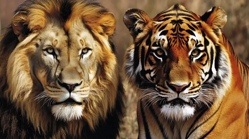 A Lion and Tiger Face to Face