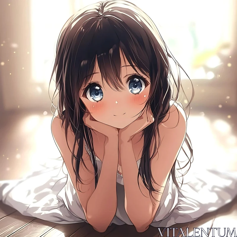 Anime Girl with Blushing Expression AI Image