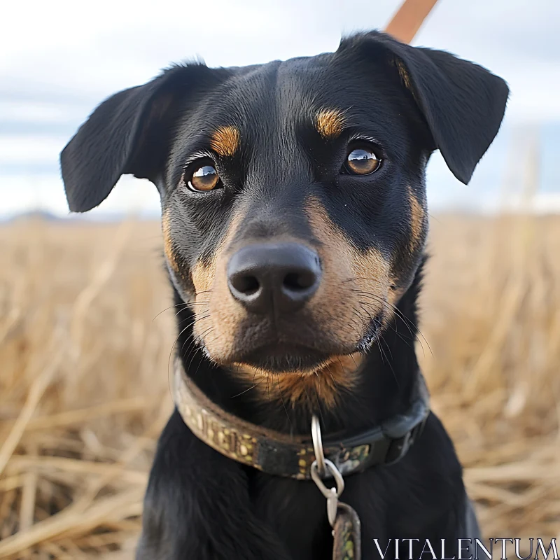 Portrait of Alert Dog in Dry Field Setting AI Image