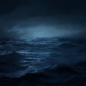 Dark Ocean Waves Under Stormy Sky