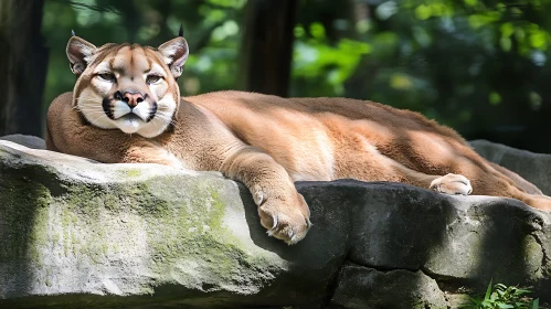 Mountain Lion Lounging in the Sun