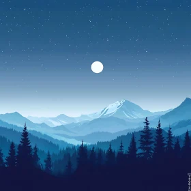 Moonlit Forest Peaks at Night