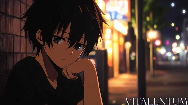 Emotive Anime Character Under City Lights AI Image