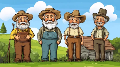 Cartoon Farmers in the Field