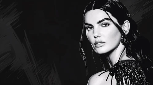 Kendall Jenner Stylish Monochrome Portrait