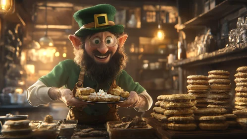 Vintage Leprechaun with Pastries