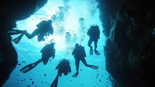 Scuba Divers in Ocean Depths