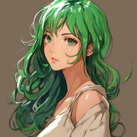 Green-Haired Anime Character Portrait