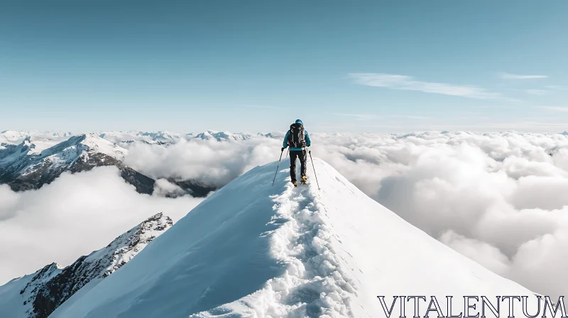 Hiker on a Snowy Mountain Ridge AI Image