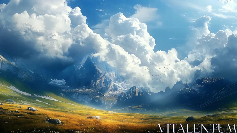 AI ART Scenic Mountain Landscape with Clouds