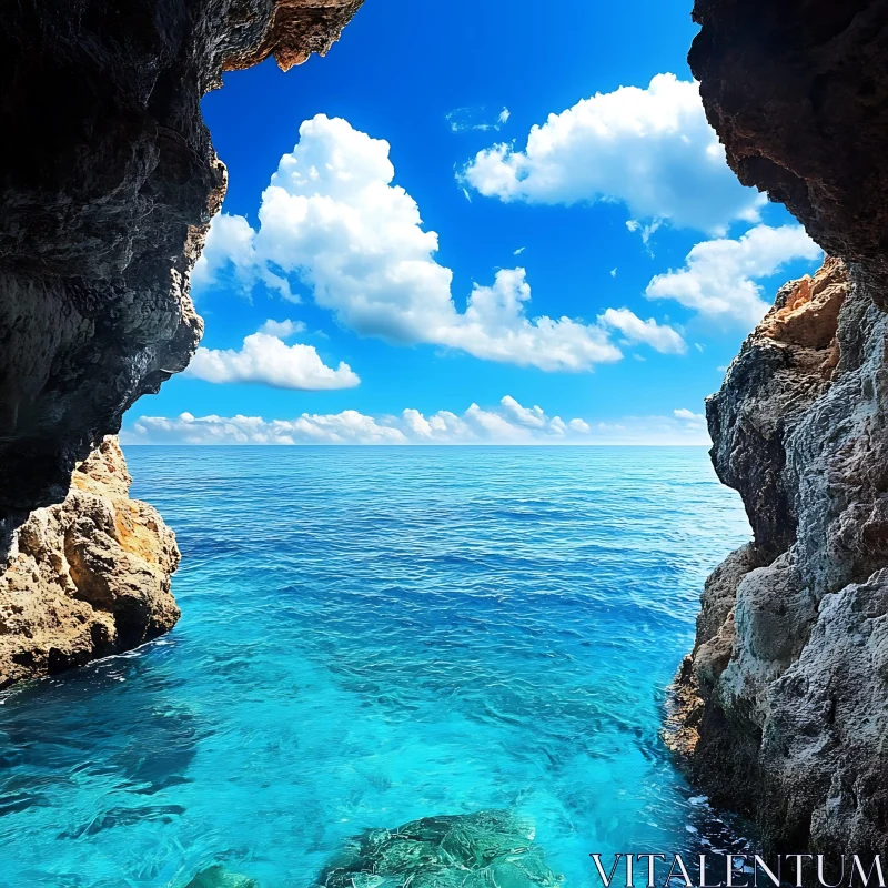 Coastal Scene: Azure Water and Sky AI Image