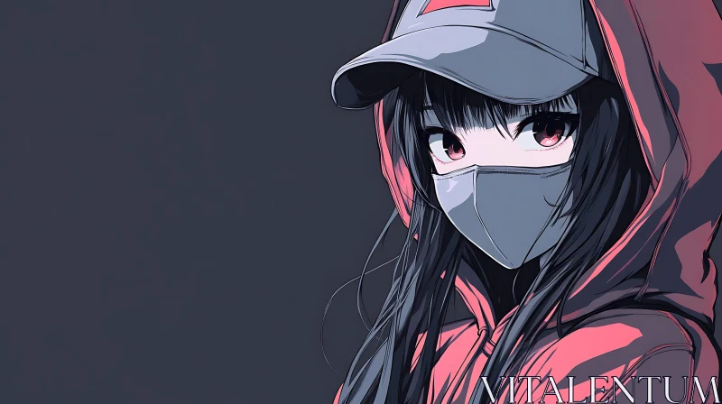 Masked Anime Girl with Cap AI Image