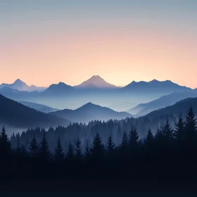 Peaceful Mountainous Landscape with Misty Forest