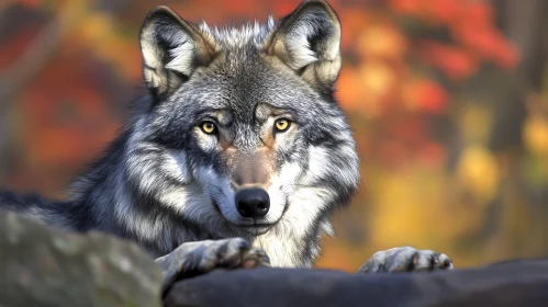 Wolf Portrait in Fall Colors