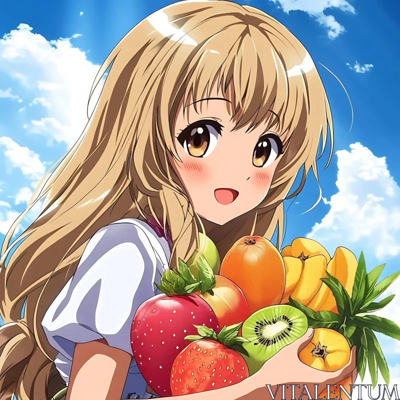 Anime Girl with Fruits on a Sunny Day AI Image