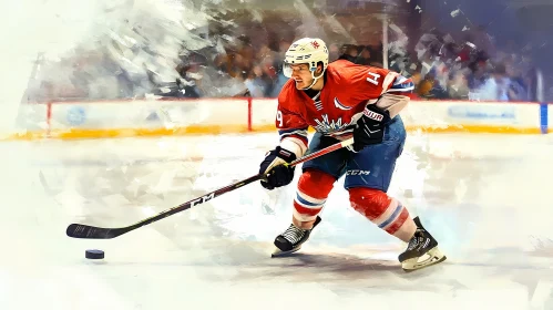 Dynamic Ice Hockey Player in Action on Ice Rink