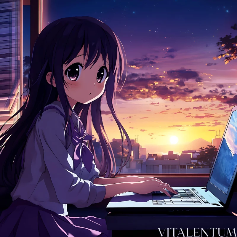 Twilight Study Session: Anime Girl AI Image