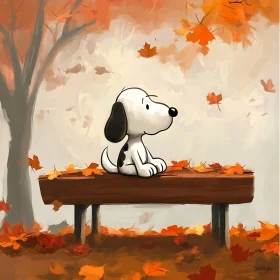 Whimsical Dog Enjoys Autumn Day on Wooden Bench