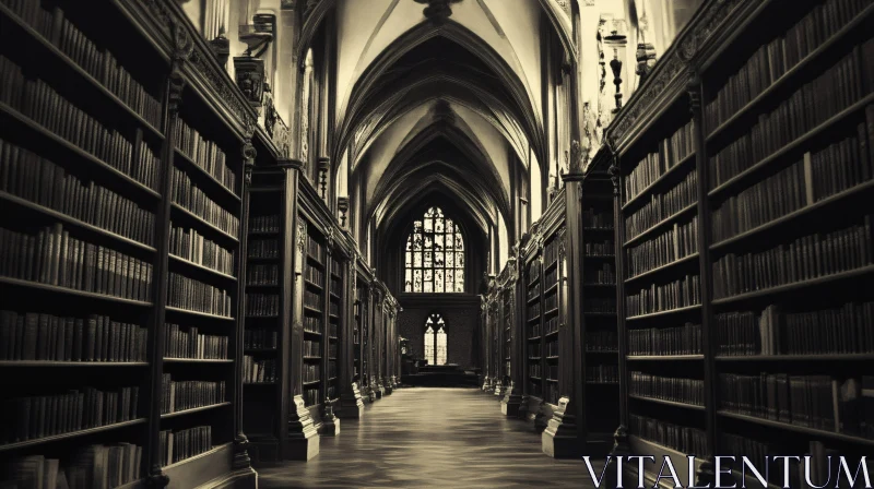 Gothic Style Library Interior with Intricate Architecture AI Image