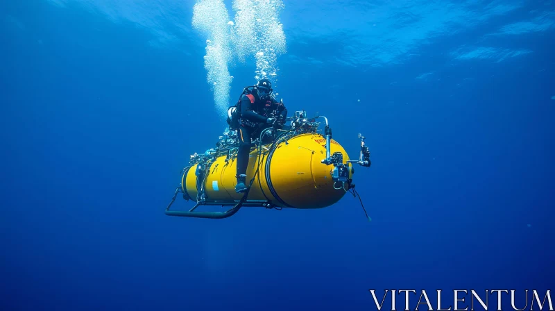 AI ART Yellow Submarine in the Ocean Depths