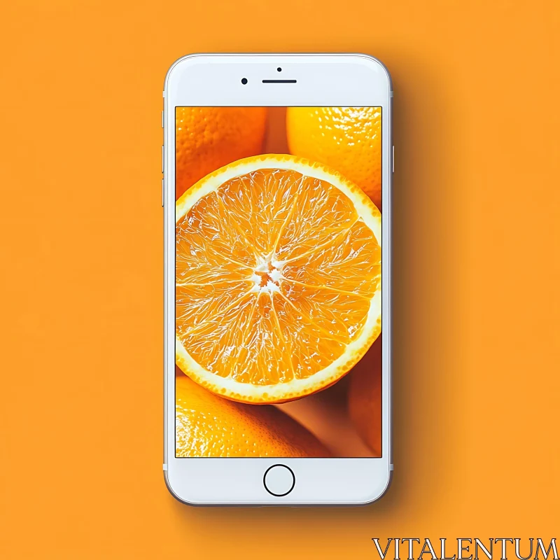 Orange Fruit on Mobile Screen AI Image