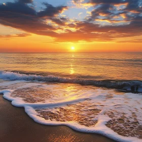 Peaceful Ocean Sunset with Foamy Waves