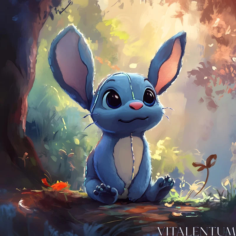 Enchanting Blue Cartoon Animal in Woods AI Image