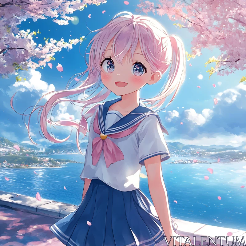 Cherry Blossom Anime Scene AI Image