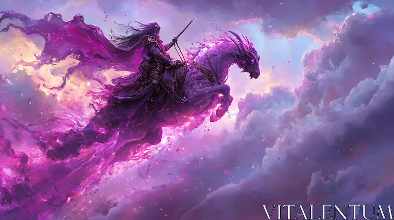 AI ART Purple Dragon Rider in the Clouds