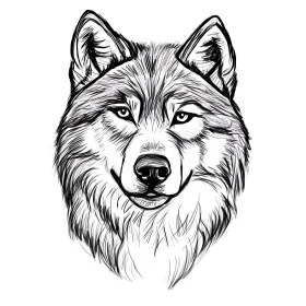 Monochrome Wolf Head Sketch