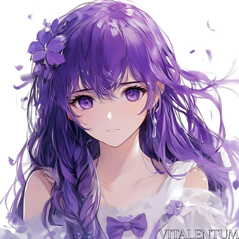 AI ART Anime Girl with Purple Hair and White Dress