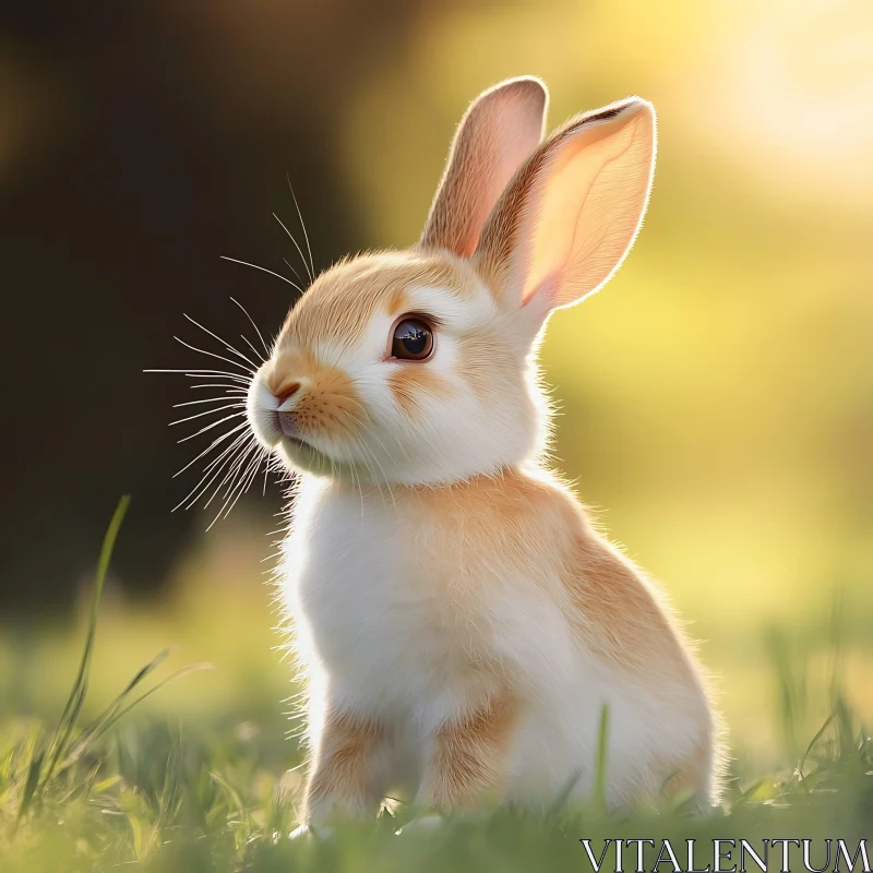 Creamy Fur Rabbit in Green Grass AI Image