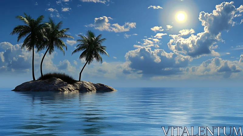 AI ART Tropical Island with Palm Trees and Blue Sea