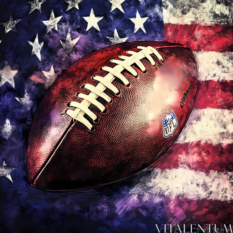 American Football on USA Flag Background - Patriotic Art AI Image