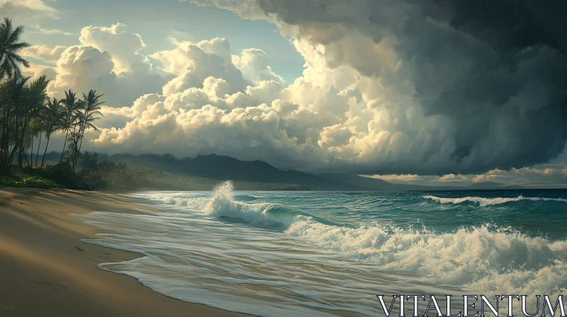 AI ART Coastal View with Waves and Clouds