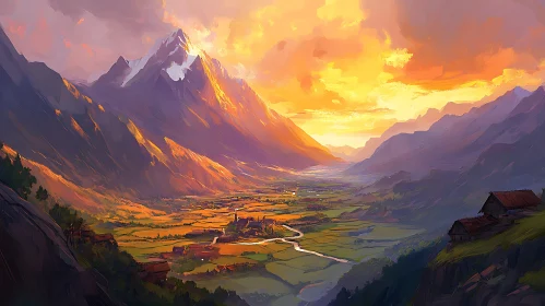 Valley Sunset Mountain Landscape