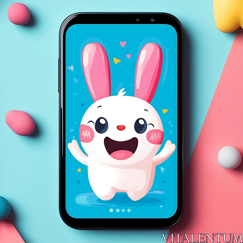 Smiling Bunny Cartoon Illustration AI Image