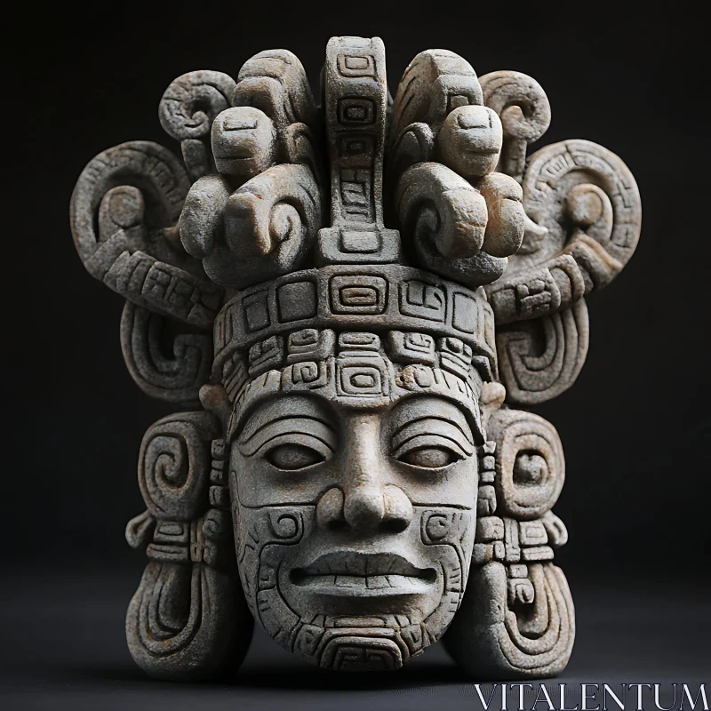 Weathered Stone Sculpture of Maya Aztec AI Image