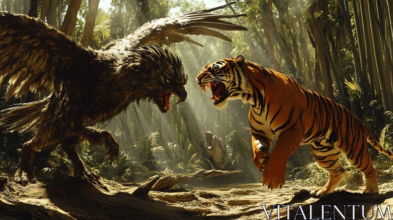 Jungle Face-Off: Eagle versus Tiger AI Image