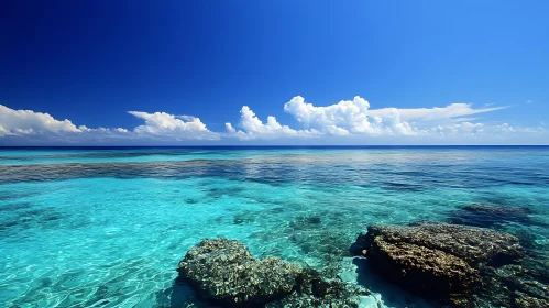 Seascape with Rocks and Blue Sky