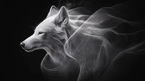 Monochrome Wolf Art with Flowing Lines