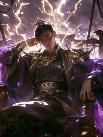 Regal Man in Dark Robe with Lightning