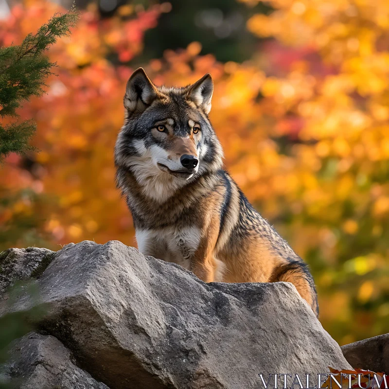 AI ART Wolf Portrait with Fall Foliage