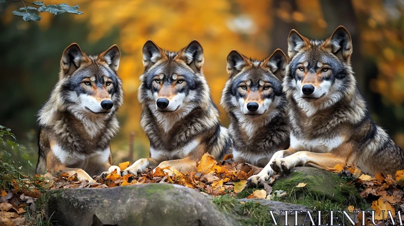 AI ART Four Wolves Resting in Fall