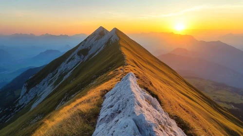 Golden Sunset Over Mountain Ridge