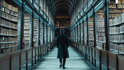 Library Hallway with Man